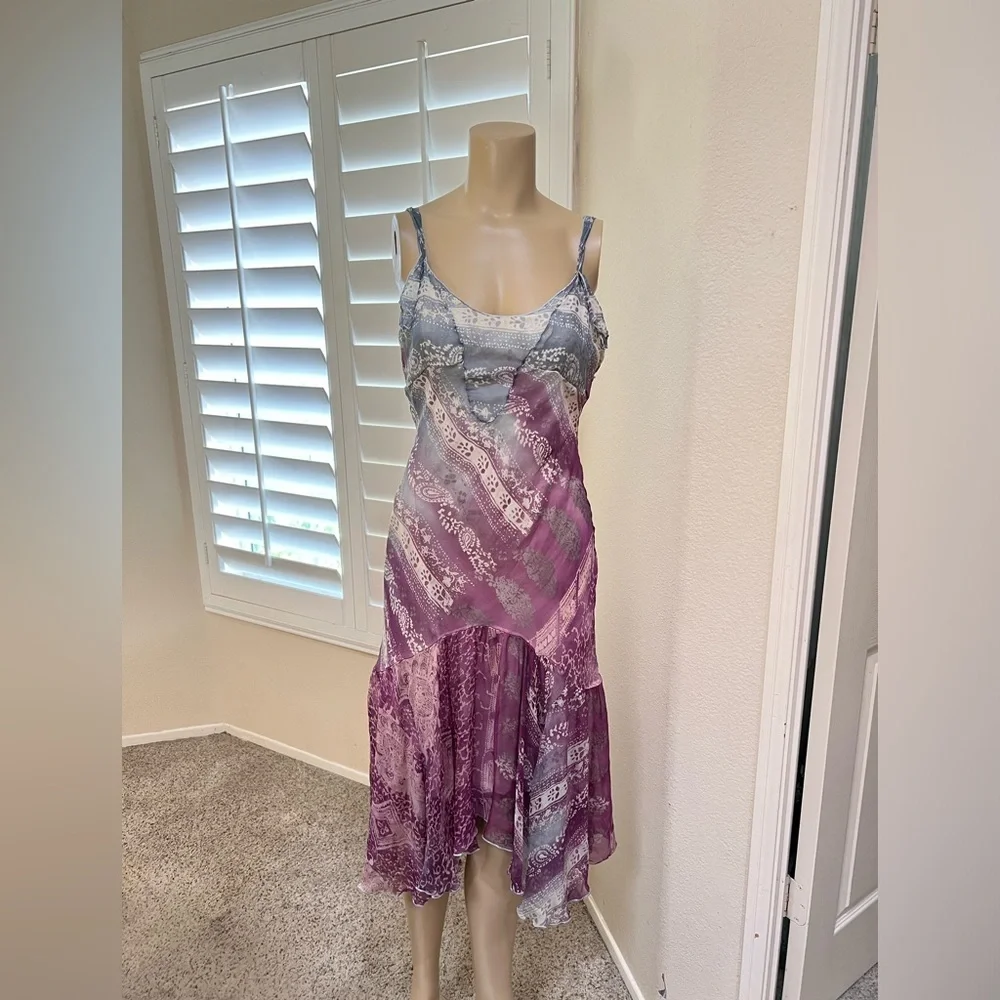 RANGOON SILK HANDKERCHIEF MULTI PRINT Resort floral midi guest Dress small - Picture 2 of 16